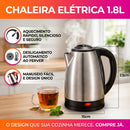 Chaleira Elétrica Inox Prateada 1.8 Litros